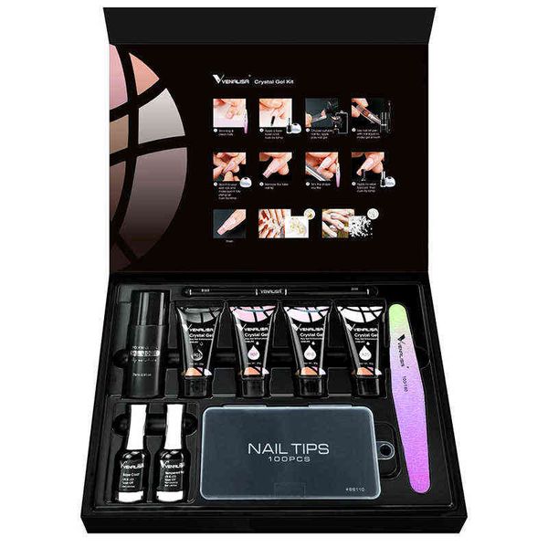 NXY Nagelgel Poly Led Uv Kit Neue professionelle Kunst 30g Manikürefeilen Transparente Spitzen Crystal Jelly 0328