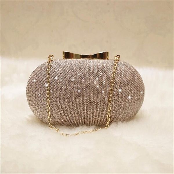 

golden evening clutch bag women s wedding shiny handbags bridal metal bow clutches chain shoulder 220608