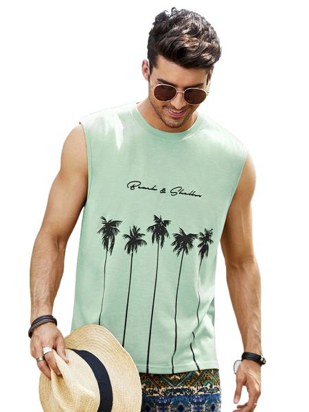 

men letter & tropical print tank j6zy#, White;black