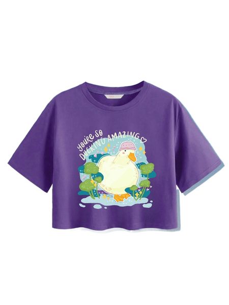 

romwe x eggmart duck print crop tee y75q#, White