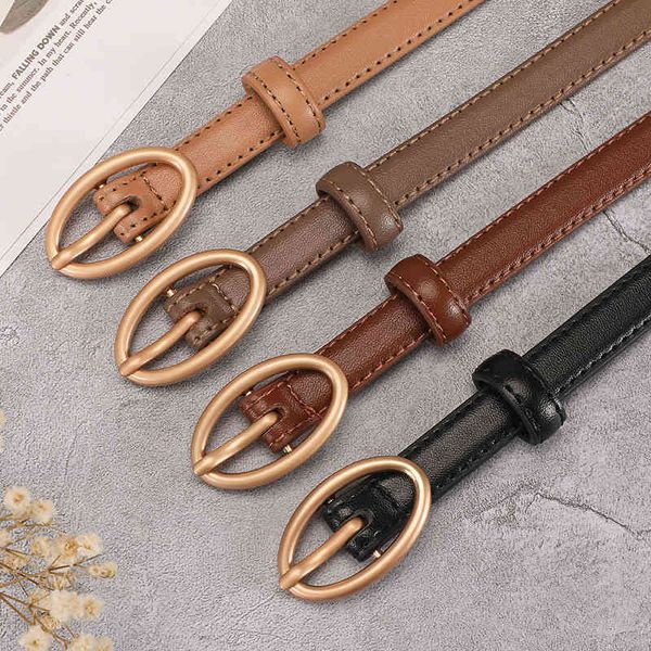 

belts style korean small real leather belt women's golden oval button suit women to63, Black;brown
