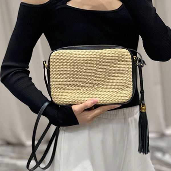 

camera straw bag shoulder cross body bags clutch purse women handbag genuine leather fashion tassel pendant hardware letter decorate wallet