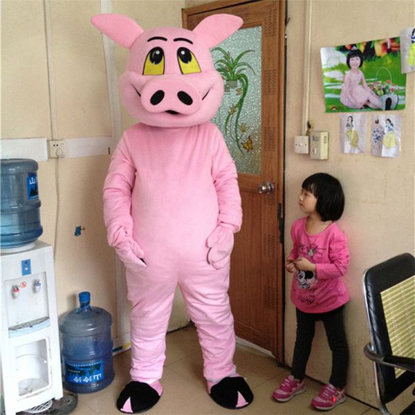 Mascote boneca traje adulto desenhos animados adorável pequeno rosa porco mascote traje fantasia vestido de festa de natal festa