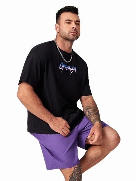 

extended sizes men letter graphic tee & shorts set e3o8#, Gray