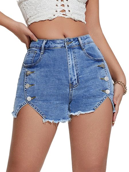 

split hem ruffle trim denim shorts t60t#, White;black