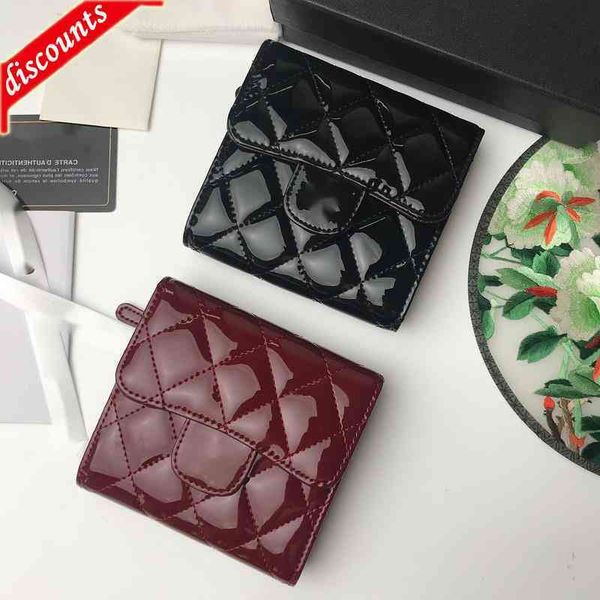 

letter design 50086 luxury brand plaid cc chain short wallet lambskin women's le boy pocket patent leather zipper card pack coin purse, Red;black
