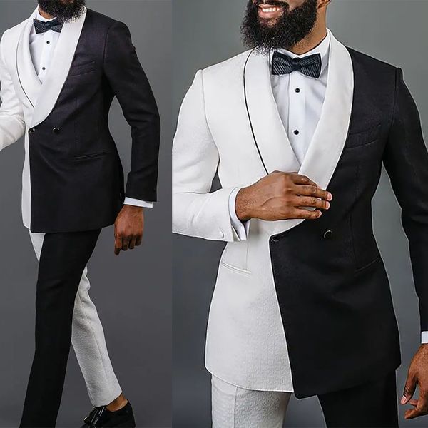 

plus size color matching wedding tuxedos double breasted mens pants suits handsome men prom party formal outfit jacket and pants, Black;gray
