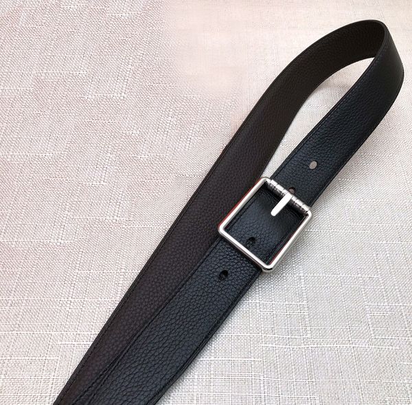 Cinto de couro legítimo reversível preto/marrom com fivela de prata para homens/cintos de couro casuais moda estilo clássico 32 mm de largura
