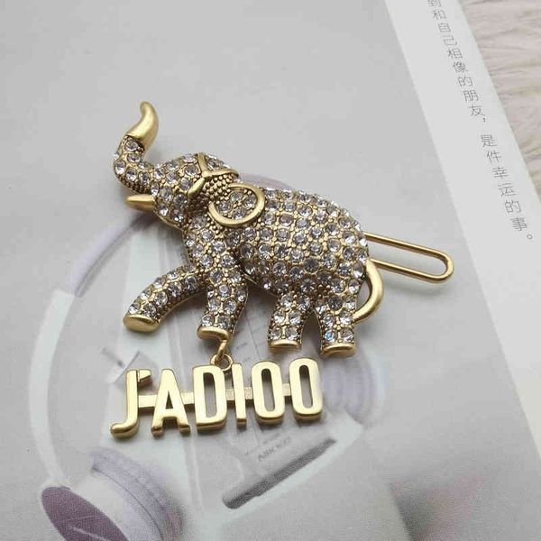

2022 factory wholesale new dijia light luxury high sense elephant full diamond pendant hairpin side clip hair ornament female 53xk, Golden;silver