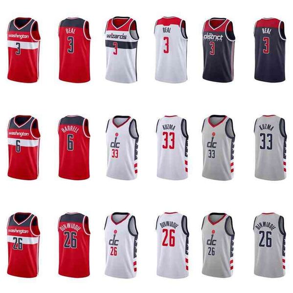 

basketball jersey 33# kyle kuzma 3# bradle beal 26# spencer dinwiddie 6# montrezl harrell 2# wall 2021-22 washingtoncity jerseys men youth, Black