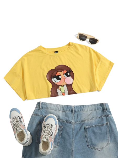 

x tay mills drop shoulder figure graphic crop tee v7qr#, White