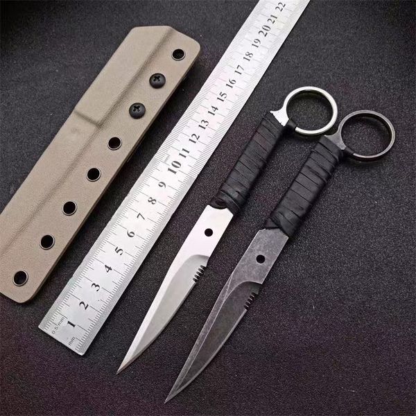 Bastinelli Knives Assassins Faca reta Blade fixa com bainha de Kydex 440c Aço caça ao ar livre acampamento militar equipamento tático de defesa de defesa