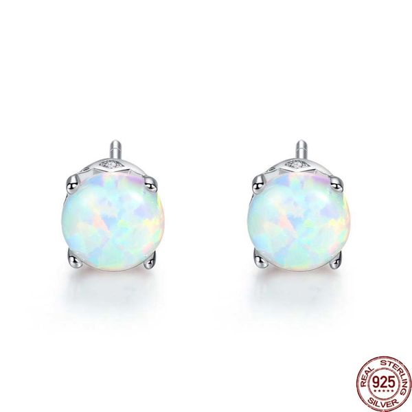 

classic round fire opal stud earrings for women fine jewelry 925 sterling silver oorbellen voor vrouwen party gift se0278, Golden;silver