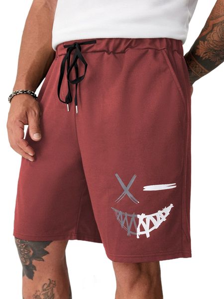 

extended sizes men cartoon graphic drawstring waist shorts w4xl#, White;black