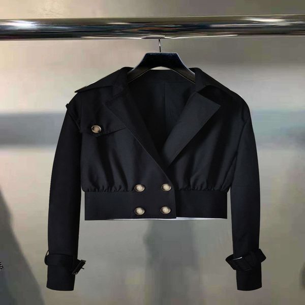 

women's knits tees king's summer suit lapel double row button long sleeve short coat slim body exposed navel female, White