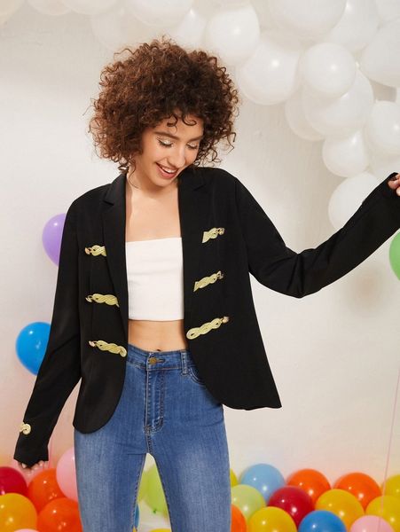 

lapel collar button detail blazer 94fm#, White