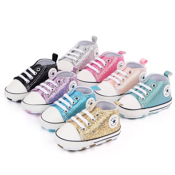 

kids first walkers sneakers front lace up babyshoes canvas baby shoes casual babies soft bottom sequined toddler study walke shoes length 13, Black;red