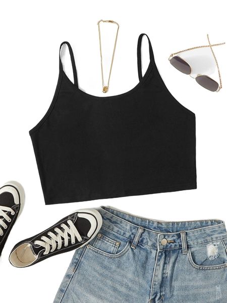 

plus solid crop cami 72uv#, Black