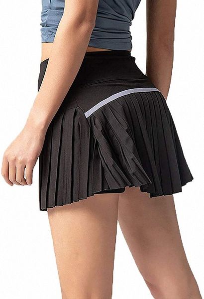 

women tennis skirt pleated golf skirts with pockets workout sports running athletic skort mini t5t7#, Black
