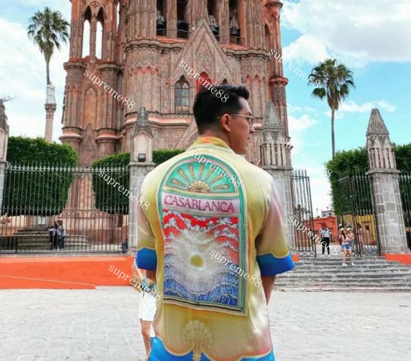 

22ss casablanca lucid dreams island scenery men designer shirts quality satin short sleeve shirt, White;black