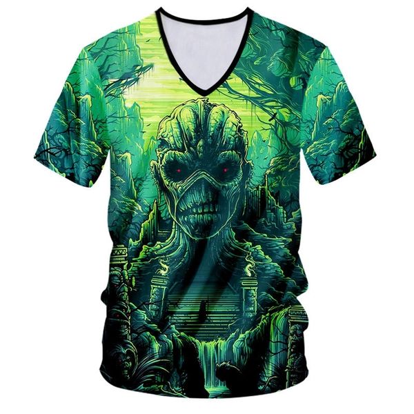 

big size 7xl novelty horror t shirt homme horrible 3d print baroque brand t-shirt deep v-neck summer tee custom 220619, White;black