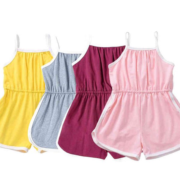 Vestiti estivi per bambini Tuta con cinturini in cotone Tuta per bambini per bambini 1-4 anni Ragazza Outfit Jersey Sport Pagliaccetto Pigiama per bambina G220521