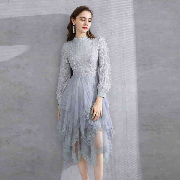 

casual dresses banquet design irregular skirt autumn sequin lace stitching mesh long sleeved dress for women 9fr9, Black;gray