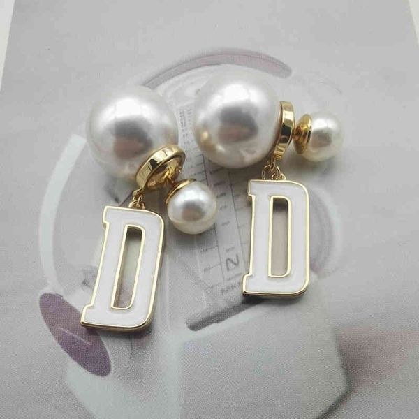 

2022 factory wholesale new di home exquisite women's earrings pearl front and back two white earrings light luxury high sense, Golden