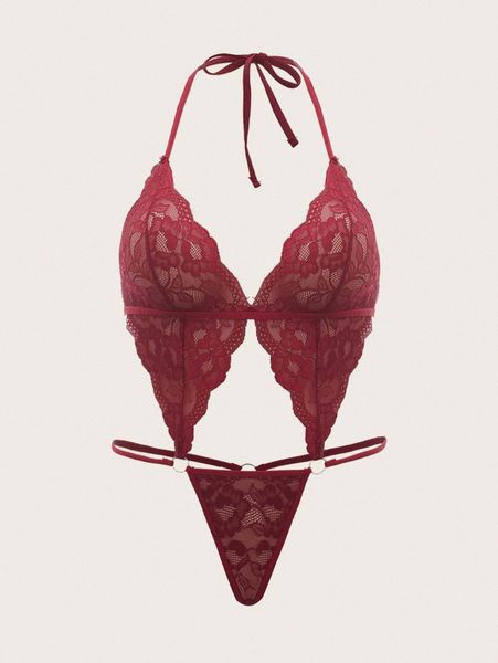 

plus floral lace cut-out ring linked teddy bodysuit v1ta#, Black;white