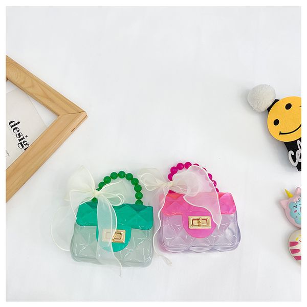 

cute children transparent bow pear jelly handbags fashion kids color matching princess messenger bag girls single shoulder bags zero wallets, Black