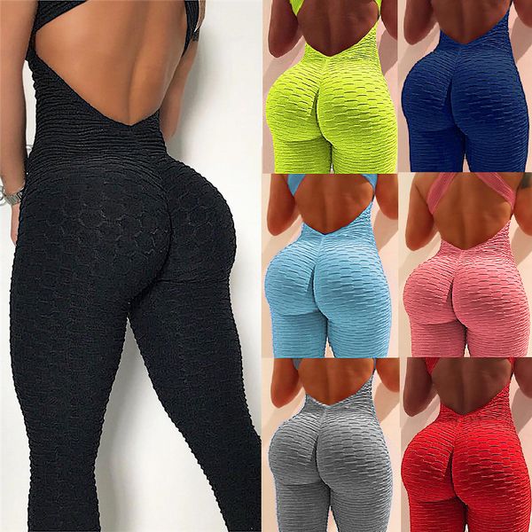 

women s sports suit sleeveless backless jumpsuits costume quick dry gym bodysuit tracksuit fitness tights scrunch leggings 220628, Black;white