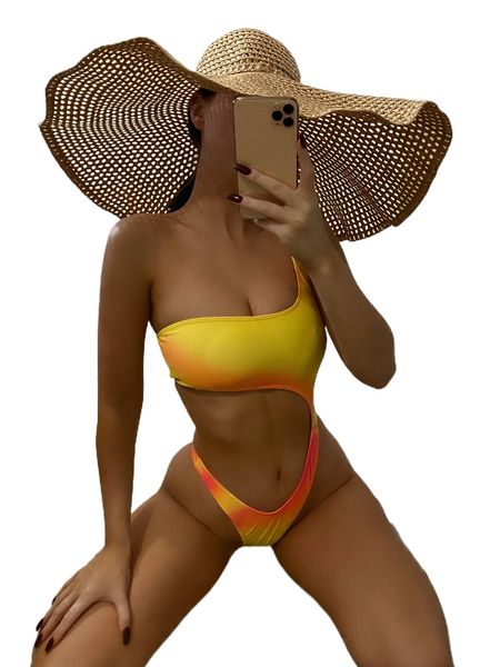 

ombre cut-out one piece swimsuit l2ct#, White;black
