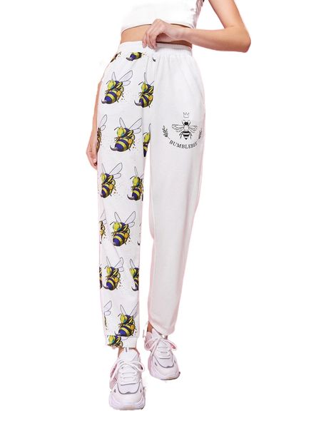

x bumble bee letter and bee print sweatpants l7uq#, Black;white