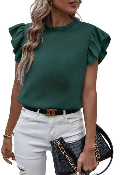 

mock neck ruffle sleeve blouse r1ti#, White
