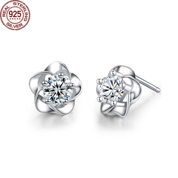 

new arrival s999 sterling silver earrings charms women's korean classic zircon small fashion petal girl wedding, Golden