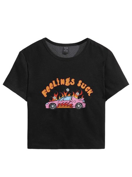 

x iiiamselina car & slogan graphic crop tee m3pz#, White