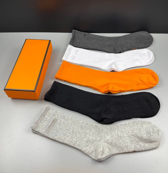 

designer style men's socks long stockings classic letter pattern casual universal cotton 1box=5 pieces, Black