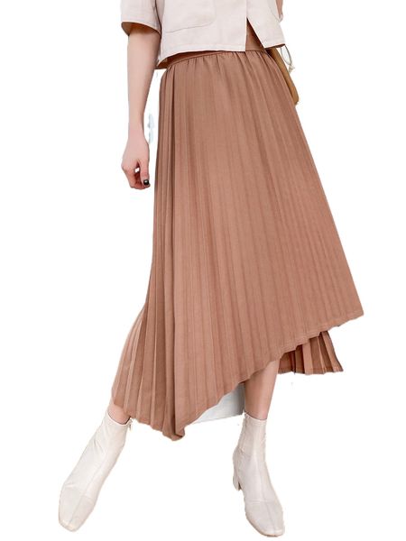 

dazy high waist asymmetrical hem pleated skirt o5ta#, Black