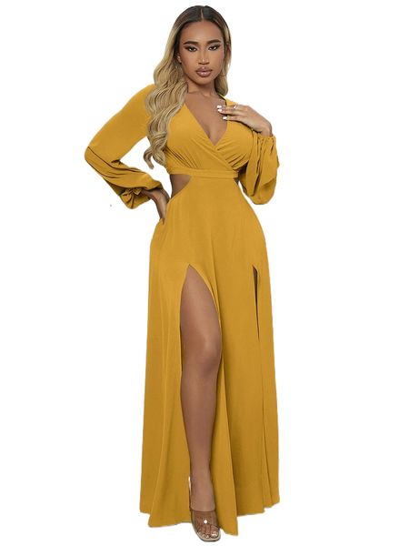 

sxy surplice neck split thigh cutout dress c1yd#, Black;gray