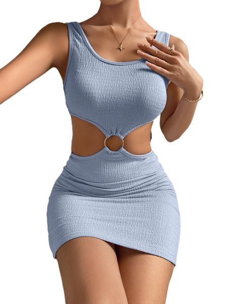 

ring linked cut out tank dress p9xb#, Black;gray