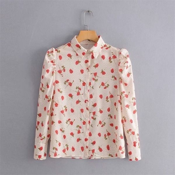 

women sweet flower print dot blouses female puff sleeve casual shirt autumn long sleeve blusas chic chemise ls4035 y200403, White