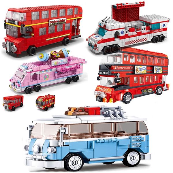 Bus City UK London Bausteine Schulfahrzeug Freunde Hochzeit Auto Verkehrssteine Doppelstation Mädchen Geschenke Technikspielzeug 220715