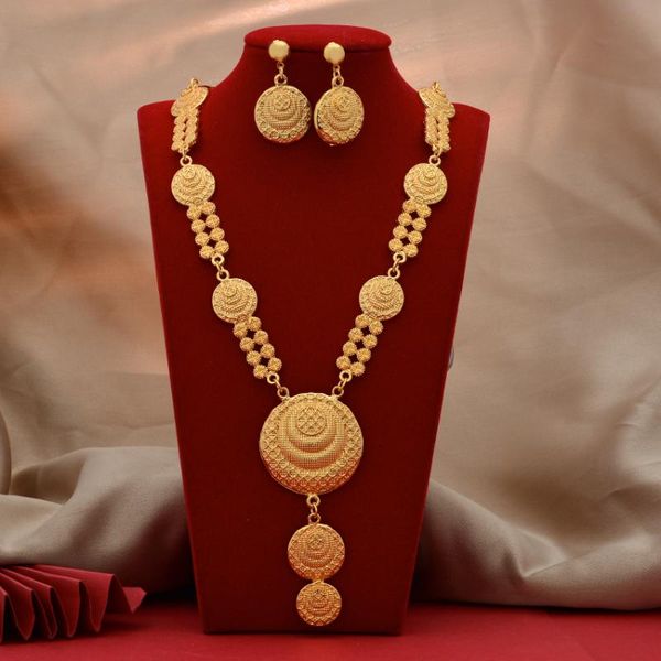 Orecchini Collana Set di gioielli color oro per le donne Regali nuziali da sposa africani Set di anelli per bracciali per feste Gioielli dell'Arabia Saudita Orecchini