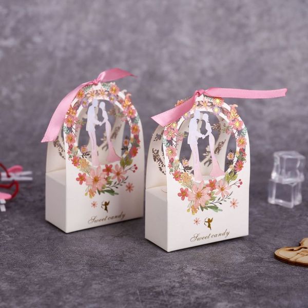 20 pz / set nuovo design floreale contenitore di caramelle per matrimoni fiocco confezione regalo sacchetto di biscotti per borsa dolce bomboniere regalo per ospiti 4x8x12 cm CX220423