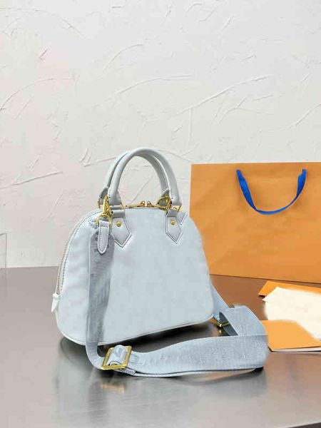 

shoulder alma shell bags handbags women genuine leather blue flower embossed tote designer crossbody 25 cm 220406