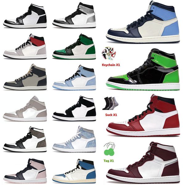 

authentic 2022 og jumpman 1 1s mens basketball shoes high obsidian patent green chicago bordeaux fragment military jorda jorden1s sneakers 3