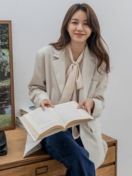 

dazy lapel neck flap detail blazer f3re#, White