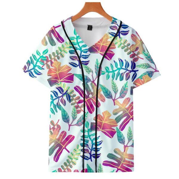 Camisetas masculinas Leaf 3D beisebol imprimido Mulheres/homens moda Moda de verão Camiseta curta 2022 roupas de rua casuais