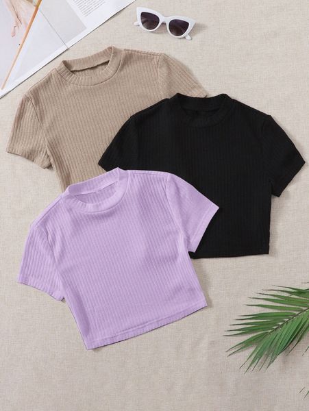 

3 pack solid rib-knit tee 372f#, White