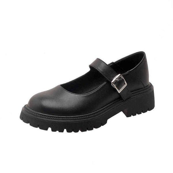 

dress shoes mary jane leather shoes princess shoes women round head chunky heeled sandals classic high heels ladies loafers 220726, Black